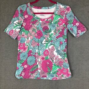 Talbots Tee floral preppy Short Sleeve Stretch Knit T-Shirt size SP